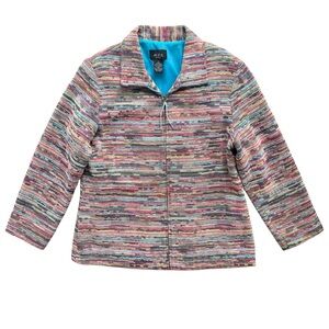 M.D.L. New York Womens Sz L Multicolor Rainbow Woven Full Zip Lightweight Jacket